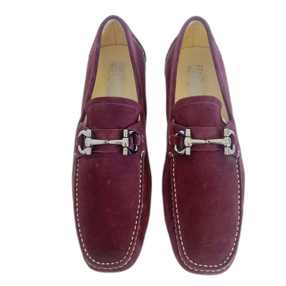 Salvatore Ferragamo Men's Gancini Suede Bit Loafers Purple Plum Men's Size 9.5 - Picture 9 of 11